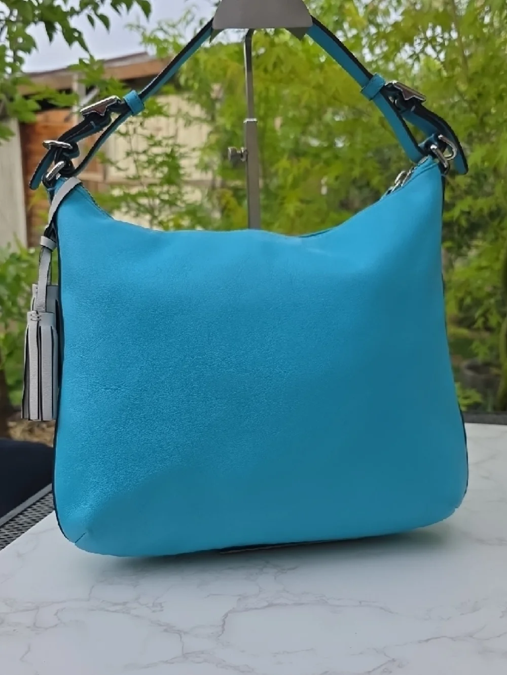 Coach Turquoise Shoulder Bag with Pearl & Chain Details - Picture 8 of 16